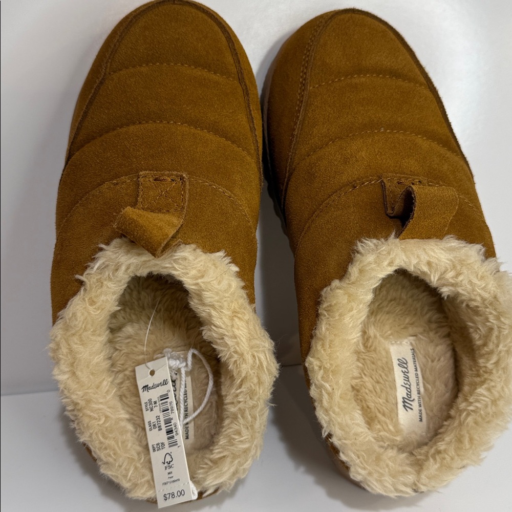 Madewell NWT Tan Suede Fur-Lined Slip-Ons. New.